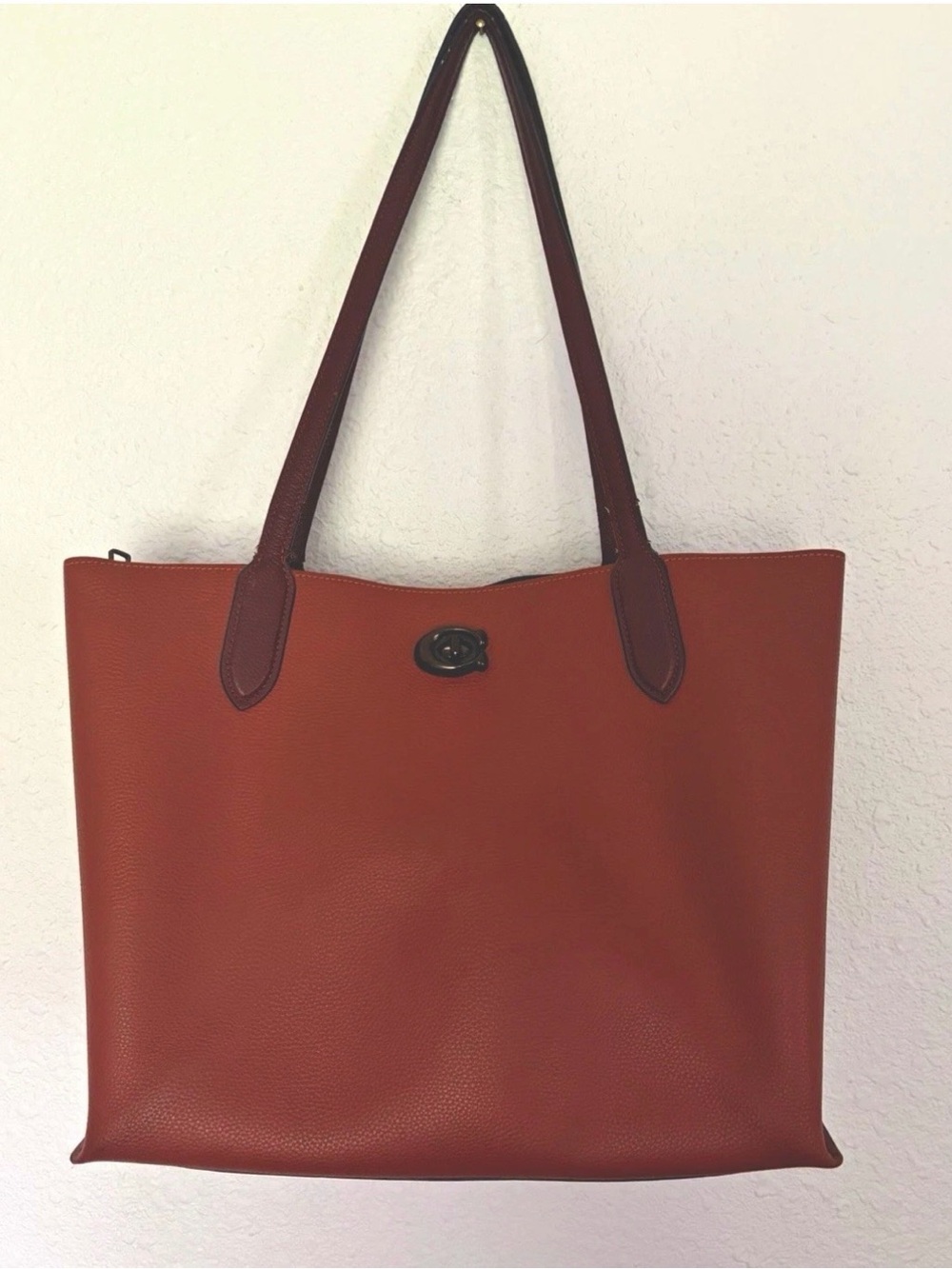 COACH Willow Tote Bag Brown Saddle Leather Colorblock Shoulder Purse C0692